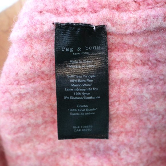 Rag & Bone Francie Crewneck Wool Suede Elbow Patch Pullover Pink Sweater S Top - Picture 8 of 9